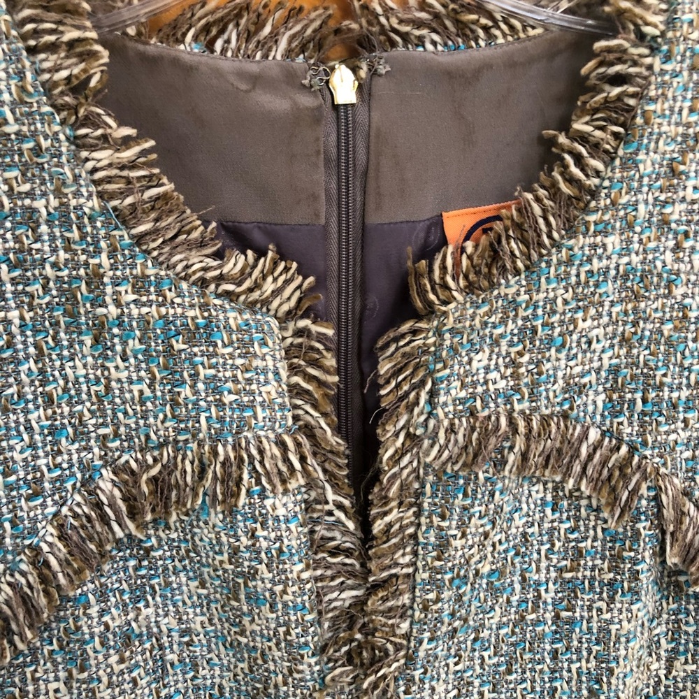 Tory Burch Textured Tweed Dress - Blue and Tan